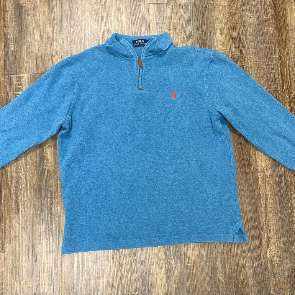 Polo Ralph Lauren Heather Blue Knit Top 1/4” Zip Cotton Preppy‎ Size Medium
